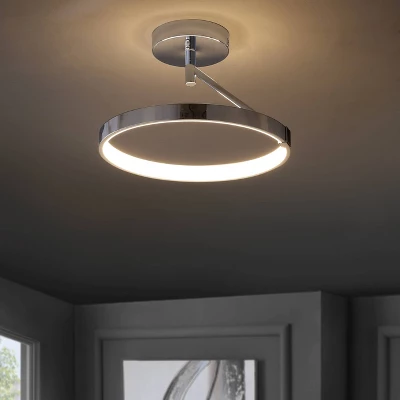 JONATHAN Y Owen 17.5" Metal Dimmable Semi Flush Mount Ceiling Light - Chrome 3 JONATHAN Y Owen 17.5" Metal Dimmable Semi Flush Mount Ceiling Light - Chrome