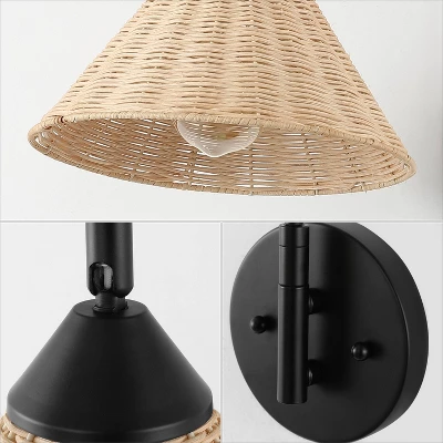 JONATHAN Y Kiawah 1-Light Vintage Coastal Rattan Swing Arm LED Sconce 4 JONATHAN Y Kiawah 1-Light Vintage Coastal Rattan Swing Arm LED Sconce - Image 2