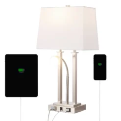 JONATHAN Y Blaire 23.75" 2-Light Metal Table Lamp with USB Charging Port -Jonathan Y Store GUEST a94b3f7e 5d00 416d b31a e40aa9a19cec