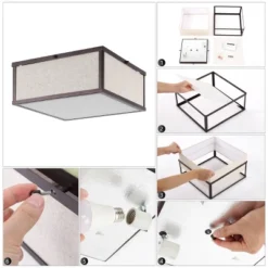 14.13" 2-Light Grant Minimalist Industrial Square Linen Iron LED Flush Mount Bronze/Beige - JONATHAN Y: UL Listed, Hardwired, Modern Decor -Jonathan Y Store GUEST aa1e38a5 f442 4538 8eb8 de96ea9ed4c5