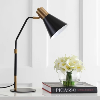 JONATHAN Y Apollo 22.5" Metal Task Lamp with LED Bulb - Black & Brass 4 JONATHAN Y Apollo 22.5" Metal Task Lamp with LED Bulb - Black & Brass - Image 2