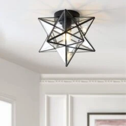 JONATHAN Y Stella 12" Moravian Star Flush Mount Ceiling Light - Black