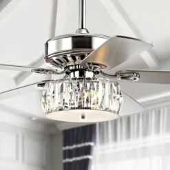 Jonathan Y 52-Inch LED Crystal Prism Drum Ceiling Fan - Modern Glam Chrome
