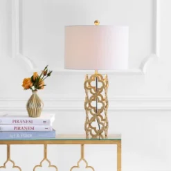 JONATHAN Y Oliver 26.5" Gold Quatrefoil Table Lamp with LED Bulb