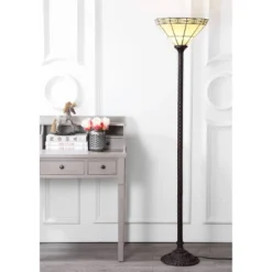 JONATHAN Y Moore 68.57" Tiffany Style Torchiere Floor Lamp with LED Bulb - Bronze
