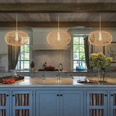 17.5" 1-Light Leo Farmhouse Coastal Rattan LED Pendant Brown - JONATHAN Y 10 17.5" 1-Light Leo Farmhouse Coastal Rattan LED Pendant Brown - JONATHAN Y - Image 8