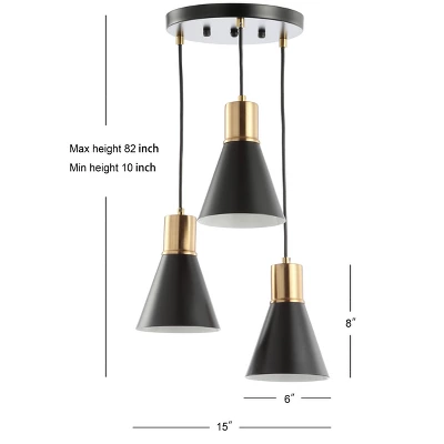 JONATHAN Y Apollo 15" Black Metal Pendant - Adjustable 3-Light Fixture 5 JONATHAN Y Apollo 15" Black Metal Pendant - Adjustable 3-Light Fixture - Image 3