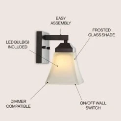 JONATHAN Y Staunton 1-Light Iron and Glass Modern Cottage LED Vanity Light