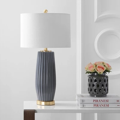 JONATHAN Y Roman 28.5" Gray Ceramic Fluted Table Lamp with LED Bulb 4 JONATHAN Y Roman 28.5" Gray Ceramic Fluted Table Lamp with LED Bulb - Image 2