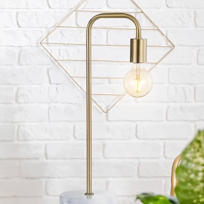 Jonathan Y 20.5" Brass and Marble Minimalist Glam Pipe Table Lamp 6 Jonathan Y 20.5" Brass and Marble Minimalist Glam Pipe Table Lamp - Image 4