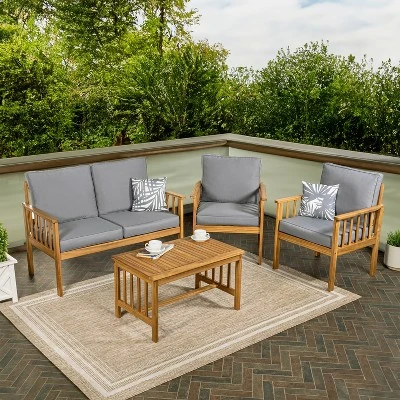 JONATHAN Y Everly 4-Piece Modern Cottage Acacia Wood Outdoor Patio Set 6 JONATHAN Y Everly 4-Piece Modern Cottage Acacia Wood Outdoor Patio Set - Image 4