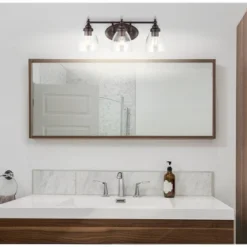 JONATHAN Y Marais 30" 3-Light Seeded Glass and Metal Wall Sconce