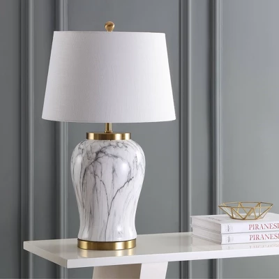 JONATHAN Y Prague 28" Ceramic Marble Table Lamp - White/Gold 4 JONATHAN Y Prague 28" Ceramic Marble Table Lamp - White/Gold - Image 2