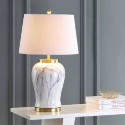 JONATHAN Y Prague 28" Ceramic Marble Table Lamp - White/Gold