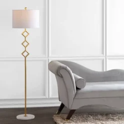 61.5" Metal Diamante Modern Gilt Floor Lamp (Includes LED Light Bulb) Gold - JONATHAN Y