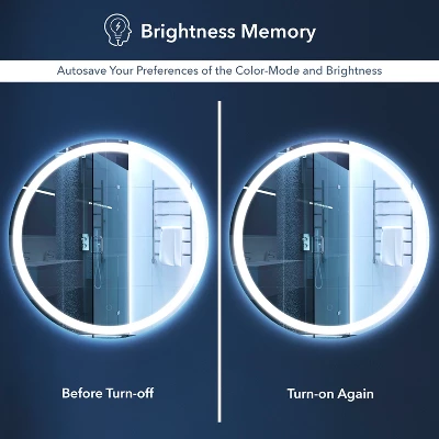 Dane 27" Round Frameless Anti-Fog Aluminum Front/Back-lit Tri-color LED Bathroom Vanity Mirror With Smart Touch Control - JONATHAN Y 8 Dane 27" Round Frameless Anti-Fog Aluminum Front/Back-lit Tri-color LED Bathroom Vanity Mirror With Smart Touch Control - JONATHAN Y - Image 6