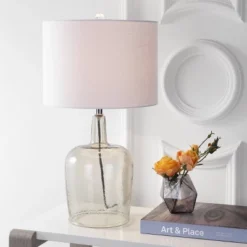 JONATHAN Y Augustine 26" Gray Glass Table Lamp with LED Bulb
