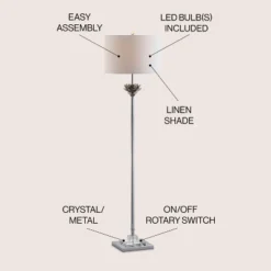 JONATHAN Y Amelia Lotus Crystal and Chrome LED Floor Lamp with Linen Shade