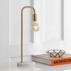 Jonathan Y 20.5" Brass and Marble Minimalist Glam Pipe Table Lamp