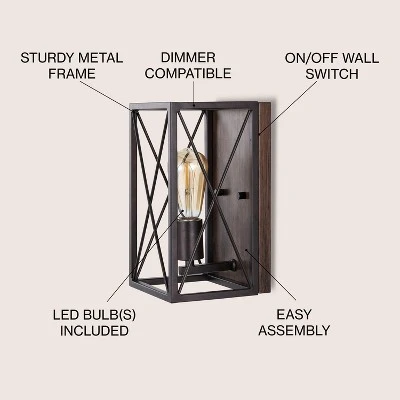 JONATHAN Y Norris X-Frame Rustic Iron Farmhouse LED Wall Sconce 3 JONATHAN Y Norris X-Frame Rustic Iron Farmhouse LED Wall Sconce