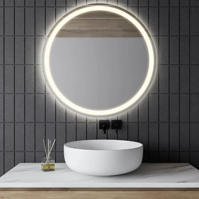 Dane 27" Round Frameless Anti-Fog Aluminum Front/Back-lit Tri-color LED Bathroom Vanity Mirror With Smart Touch Control - JONATHAN Y 3 Dane 27" Round Frameless Anti-Fog Aluminum Front/Back-lit Tri-color LED Bathroom Vanity Mirror With Smart Touch Control - JONATHAN Y