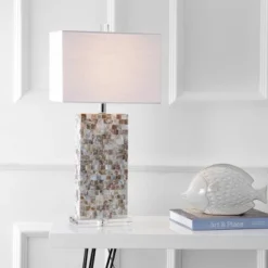JONATHAN Y Cannon 29" Seashell and Crystal Table Lamp in Beige