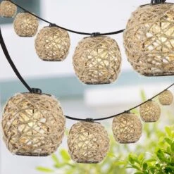 JONATHAN Y Oahu 10' 10-Light Hemp Rope Shaded Outdoor String Lights