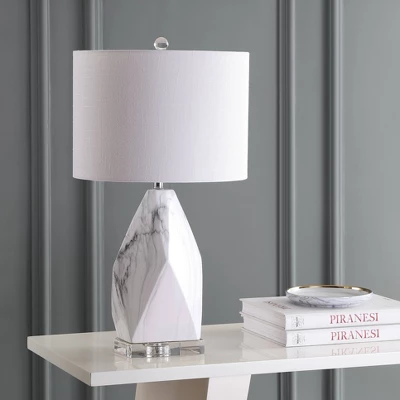JONATHAN Y Oslo 25.5" Faceted Marble/Ceramic Table Lamp with Crystal Base 4 JONATHAN Y Oslo 25.5" Faceted Marble/Ceramic Table Lamp with Crystal Base - Image 2
