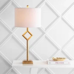 JONATHAN Y Juno 30.75" Gold Leaf Geometric Table Lamp with LED Bulb