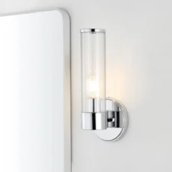 JONATHAN Y Cecil 6" Tall Striped Glass Cylinder LED Wall Sconce in Chrome