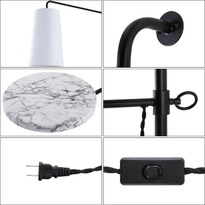 JONATHAN Y Andre 1-Light Black Iron Plug-In LED Sconce with White Marble Shelf 3 JONATHAN Y Andre 1-Light Black Iron Plug-In LED Sconce with White Marble Shelf