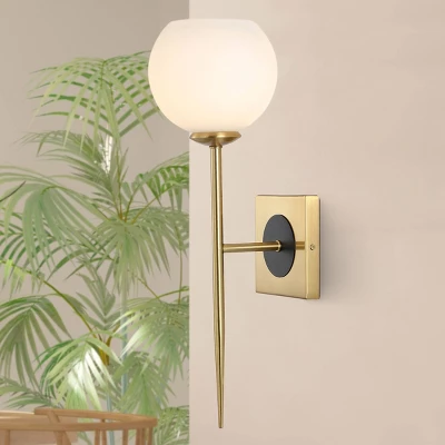 JONATHAN Y Sylvie 6" 1-Light Brass Gold & White Iron LED Wall Sconce 4 JONATHAN Y Sylvie 6" 1-Light Brass Gold & White Iron LED Wall Sconce - Image 2