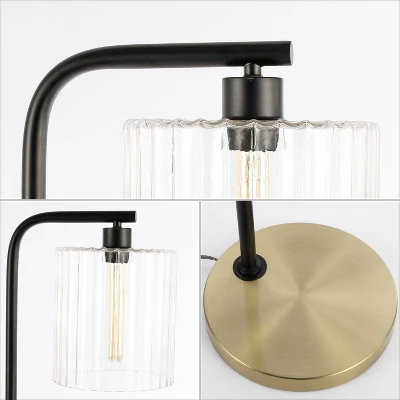 JONATHAN Y Easton 60.75" Modern Minimalist Metal/Ribbed Glass (Includes LED Light Bulb) Floor Lamp Brass Gold/Black 4 JONATHAN Y Easton 60.75" Modern Minimalist Metal/Ribbed Glass (Includes LED Light Bulb) Floor Lamp Brass Gold/Black - Image 2