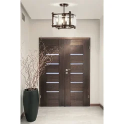 Jonathan Y Hampdon 15" Iron and Glass Modern LED Drum Flush Mount - Black -Jonathan Y Store GUEST ce60d1e7 fe8c 4558 9e52 0e93b7dce033