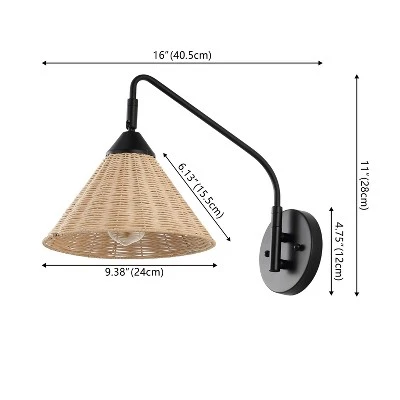 JONATHAN Y Kiawah 1-Light Vintage Coastal Rattan Swing Arm LED Sconce 11 JONATHAN Y Kiawah 1-Light Vintage Coastal Rattan Swing Arm LED Sconce - Image 9