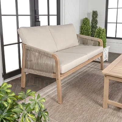 JONATHAN Y Arwen Modern Bohemian Roped Acacia Wood Outdoor Loveseat 10 JONATHAN Y Arwen Modern Bohemian Roped Acacia Wood Outdoor Loveseat - Image 8