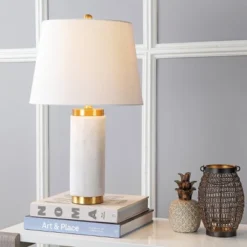 JONATHAN Y 23" Marble Adams Table Lamp with LED Bulb in White