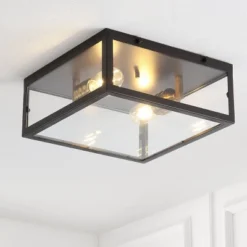 JONATHAN Y 12" LED 2-Light Iron/Glass Geometric Pendant - Oil Rubbed Bronze/Brass