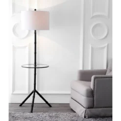 JONATHAN Y 62" Metal Hall End Table Floor Lamp with Integrated Side Table