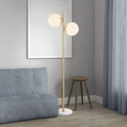 JONATHAN Y Oscar Modern Parisian 2-Light Candlestick Floor Lamp in Brass Gold -Jonathan Y Store GUEST dacf964c bd86 437a 81e2 e6dcab16a4f9