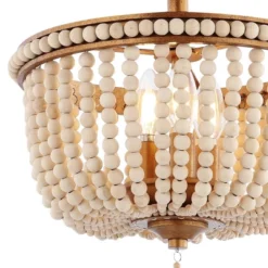 14" LED 3-Light Allie Wood Bead/Iron Pendant Antique Gold/Taupe - JONATHAN Y -Jonathan Y Store GUEST e127d01f f6ea 4bf0 b531 29237fdf3be4