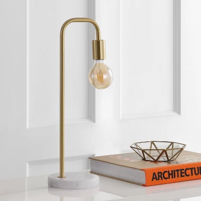 Jonathan Y 20.5" Brass and Marble Minimalist Glam Pipe Table Lamp 4 Jonathan Y 20.5" Brass and Marble Minimalist Glam Pipe Table Lamp - Image 2