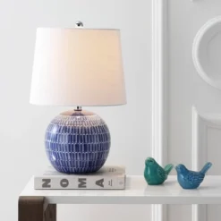 JONATHAN Y Ronald 21" Ceramic Table Lamp with LED Bulb - Blue