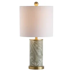 20.5" Ceramic Swirl Table Lamp (Includes LED Light Bulb) Green - JONATHAN Y: Brass Pedestal, Linen Shade, No Assembly Required