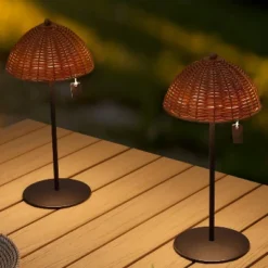 JONATHAN Y Tilly Modern Coastal Indoor/Outdoor Wicker Rechargeable Table Lamp