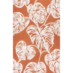 JONATHAN Y Tobago High-Low Two-Tone Monstera Leaf Floral Indoor/Outdoor Rug