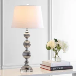 JONATHAN Y Vivienne 31" Triple Sphere Gray Glass Table Lamp with LED Bulb
