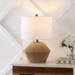 JONATHAN Y Alma 21.75" Coastal Rustic Iron & Rope Table Lamp with LED Bulb