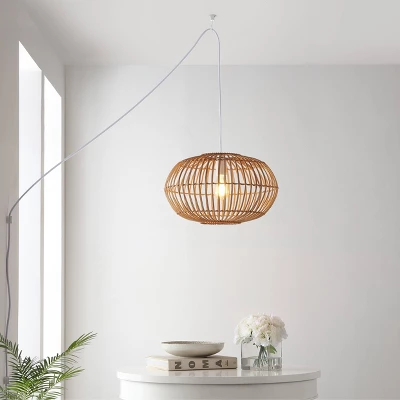 17.5" 1-Light Leo Farmhouse Coastal Rattan LED Pendant Brown - JONATHAN Y 4 17.5" 1-Light Leo Farmhouse Coastal Rattan LED Pendant Brown - JONATHAN Y - Image 2