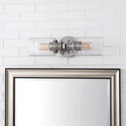 JONATHAN Y Jules Edison Cylinder 2-Light Iron/Seeded Glass Farmhouse Contemporary LED Wall Sconce -Jonathan Y Store GUEST e94909ff f4ed 4e32 862a 88783a1ec42a